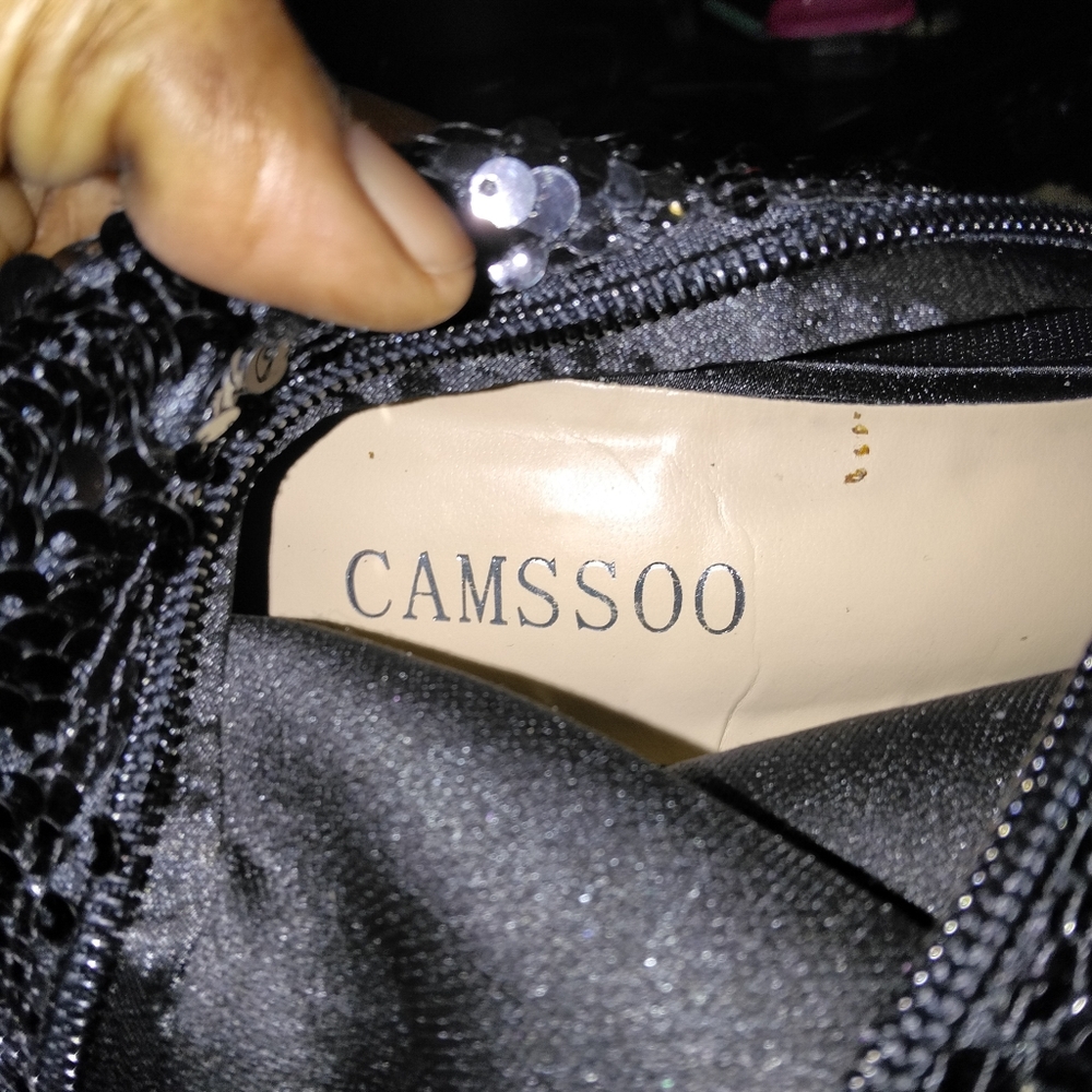 CAMSSOO Thigh High Sequins Over The Knee Open Toe Stiletto Boots - Picture 11 of 15